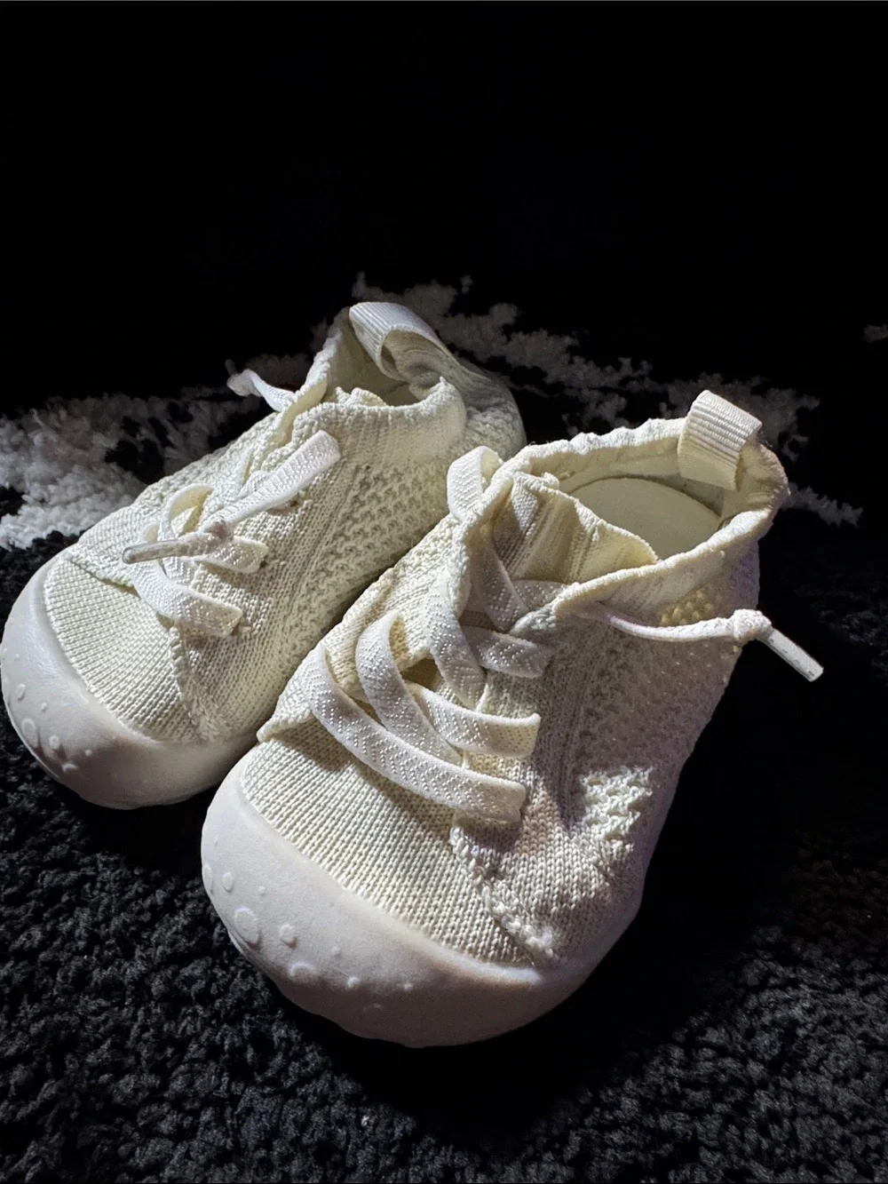 6 to 12 month Kids Knit Lace-Up Sneakers in Cream - Breathable Everyday Shoes